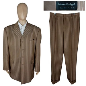 Vittorio St Angelo Two Piece Peak Lapel Brown Pinstripe Suit 46L Pants 34X34 - Picture 1 of 15