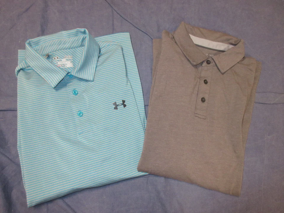 2 camisas polo masculinas estilo Under Armour -Tamanho XL - Listradas azuis e cinza manga comprida - Imagem 1 de 3
