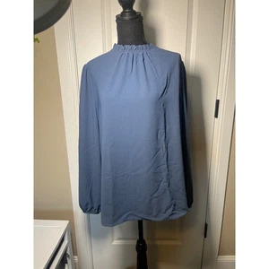 Halara Damen Langarm Rüschen Stehkragen Bluse Top Minimalistisch - Bild 1 von 6