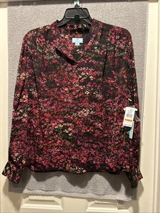 Top donna CeCe floreale manica lunga con volant nuovo con etichette in ricco nero taglia 3X $79 - Foto 1 di 4