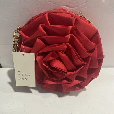 A New Day Small Red Rosette Flower Chain Wristlet Pouch Bag Purse - Image 1 of 4