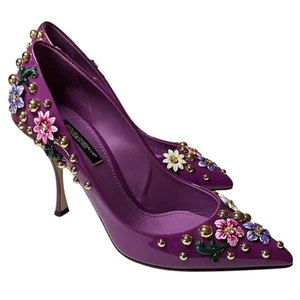 Dolce & Gabbana Pumps lila Lackleder Blumen Nieten verziert EU 36 US 6 - Bild 1 von 13