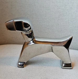 Vtg Stylized Schnauzer Terrier Dog Figurine Silver Chrome Metal Statue, Cubist - Picture 1 of 12