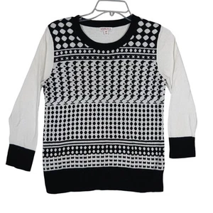 Merona Sweater Top Size S Petite Black and White Geometrical Print 3/4 Sleeve - Picture 1 of 5