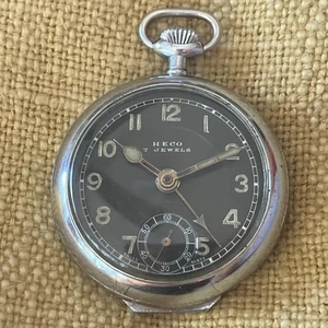 Orologio da tasca 52 mm antico Henry Coehler Inc HECO 7 gioielli sveglia quadrante nero Y3 - Foto 1 di 9