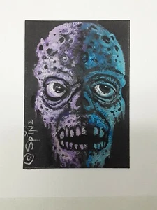 Tiny Size Original Art by Spine Horror I'M JUST FINE Zombie 2.5 by 3.5 ACEO - Bild 1 von 2