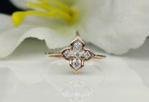 14k Solid Gold Floral Diamond Ring Designer Fashion Diamond Ring Modern Design. - Picture 1 of 12