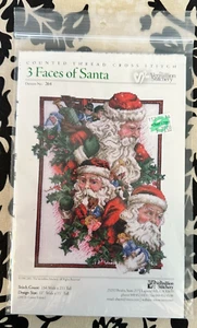 Vermillion Stitchery 3 FACES OF SANTA Vintage Weihnachten Kreuzstichkarte 2001 - Bild 1 von 3