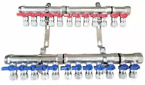 Manipolo a sfera 1"" 12 anelli/porta ottone PEX per tubo PEX 1/2"" con staffe - Foto 1 di 12