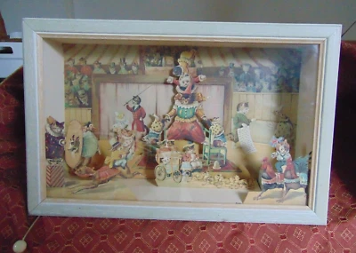 Boîte musicale à mécanisme animé chromo chats et cirque-vintage - Photo 1/4