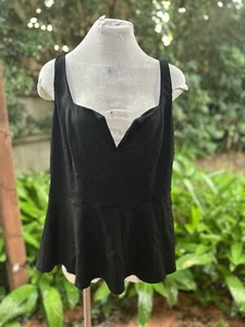 PlusSize S City Chic Black Singlet Top Plunging Neck W Boning Sleeveless Peplum - Picture 1 of 13