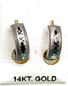 New 14K White Gold Dia-Cut Huggie Earrings - Picture 1 of 1