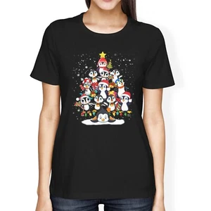 1Tee Damen T-Shirt lockerer Passform Weihnachtsbaum aus süßen Pinguinen - Bild 1 von 5