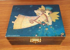 Viv Eisner Hess Angel with Harp Wooden Jewelry Trinket Box Vintage 1999 - Picture 1 of 14
