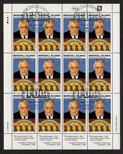 MARSHALL ISLANDS, SCOTT # 266, USED CTO SHEET - ROOSEVELT ELECTED FOR THIRD TERM - Picture 1 of 1