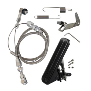 Billet Gas Pedal +36" Stainless Throttle Cable Bracket Spring Kit Hot Rod Black - Picture 1 of 11