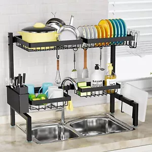 Stainless Steel Over The Sink Dish Drying Rack Kitchen Shelf Cutlery Holder - Picture 1 of 32