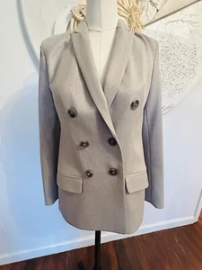 EXPRESS Silver Gray Metallic Sparkle Blazer Jacket Shoulder Pads Double Breasted - Picture 1 of 20