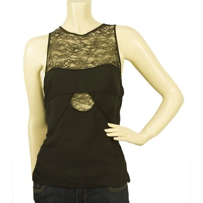 NUEVA Blusa Robert Rodriguez Negra Floral Encaje Seda Sin Mangas Cremallera Trasera 6 Foto 1 de 4