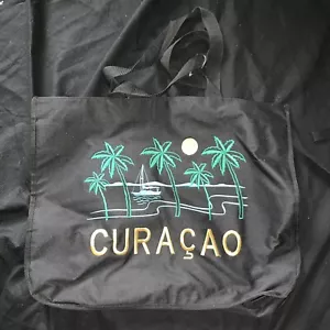 CURACAO Tourist Canvas Fabric Tote Bag Shopper Island Hopping Palm Trees 220 - Picture 1 of 4