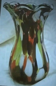 Farbenfrohe,bunte,dekorative Glas-Vase -1980er-Handarbeit-19cm hoch - Bild 1 von 7