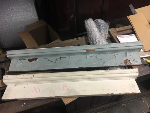 PAIR c1880 VICTORIAN HEART pine window DOOR header pediment crown MOLDING 41& 45 Cover