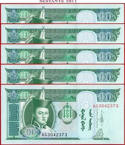MONGOLIA 10 TOGROG 2009 Lot of 5 notes P 62e UNC free shipping from 100$ - Picture 1 of 3