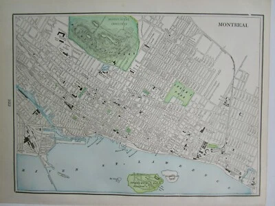 1902 MONTREAL Wall Map 1900s Map Art Print Decor CANADA. Railroads. Geen, Blue - Image 1 of 4