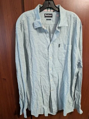 Mens Barbour Long sleeve Miltan shirt Linen Cotton blend Blue XXL 2XL - Image 1 of 4