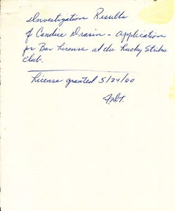 1960 RISULTATI DELLE INDAGINI - CANDICE DRASIN - LICENZA BAR - LUCKY STRIKE CLUB - Foto 1 di 9