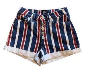 BDG Women’s Shorts Size 24 Button Fly Red White Blue Stripes Cotton Denim - Picture 1 of 7