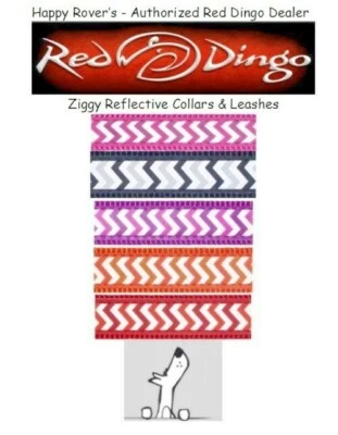КРАСНЫЕ СВЕТООТРАЖАЮЩИЕ БЕЗОПАСНЫЕ ошейники/поводок для собак ДИНГО — выберите размер/цвет шеврон ЗИГГИ  - Изображение 1 из 4