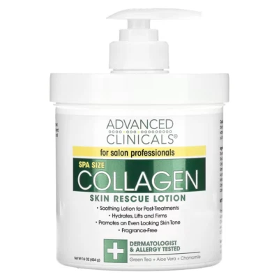 ADVANCED CLINICALS Collagen Skin Rescue Lotion Fragrance Free 16 oz (454 g) NEW! - Image 1 of 2