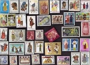 100 All Different COSTUMES on Stamps - Picture 1 of 2