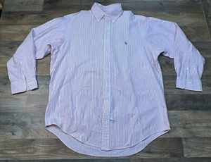 Camisa Ralph Lauren Hombre Talla 16-33 Rosa Blanco Rayas 100% Algodón Abotonada L/S - Imagen 1 de 17