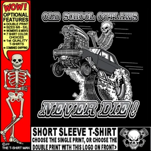 1962-1965 Hot Rod Muscle Car Outlaw Gasser Drag Race Cartoon Skeleton T-Shirt - Bild 1 von 24
