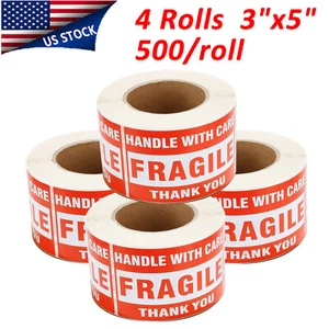 4 Rolls 3"x5" Fragile Stickers Handle with Care Mailing Fragile Labels 500/roll - Picture 1 of 9