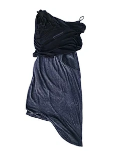 Heather by Bordeaux Black Grey Assymetrical Leather Bubble Dress Women’s Sz XS/S - Picture 1 of 15
