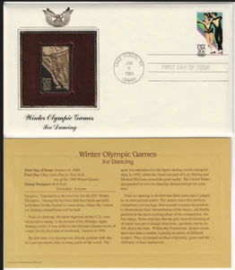 WINTER OLYMPIC GAMES ICE DANCING FIRST DAY ISSUE GOLD STAMP IN PROTECTIVE SLEEVE - Picture 1 of 4