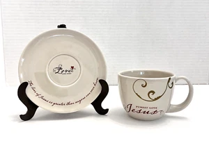 Taza de té pequeña y platillo día primavera “Amor puro Jesús” fe cristiana religiosa - Imagen 1 de 24