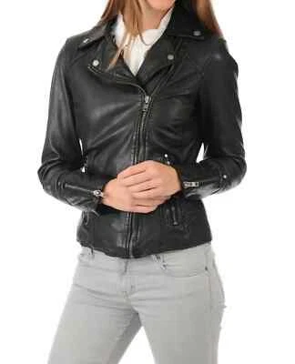 SEXY Women's Black Leather Jacket Soft Lambskin Bomber Biker Slim Fit jacket - Image 1 of 3