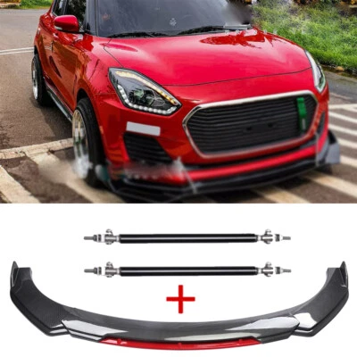 For Suzuki Swift RS Carbon Style Front Bumper Lip Splitter + Strut Rods Foto 1 de 4