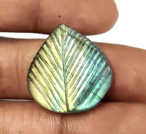Natural Labradorite Eye Heart Leaf Carving Gemstone For Jewelry Making 20cts. - Picture 1 of 9