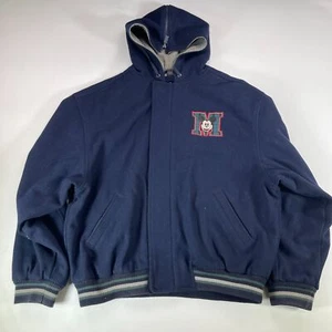 The Disney Store Varsity Jacket Mens L Navy Quilted Hooded Mickey Mouse Full-Zip - Picture 1 of 10