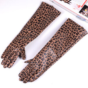 New Women's Genuine leather leopard print leather Punk long gloves customized 