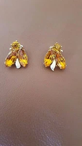 Juliana? Vintage Citrine Rhinestone Bee Bumblebee Clip Earrings - Picture 1 of 4