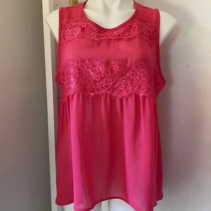 Nicole By Nicole Miller XL Pink Lace Trim Sheer Sleeveless Hi-Low Hem Top/Tank - Picture 1 of 8