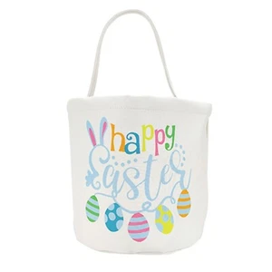 Easter Basket Holiday Rabbit Bunny Printed Canvas Gift Bag Carry Eggs Candy Bag - Picture 1 of 7