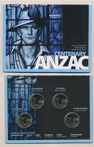 Australia: 2015 ANZAC Centennial $1 C, B, M, S Mint Mark/ Privy Mark Set - Bild 1 von 1