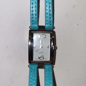 Reloj Pulsera Cuarzo Mujer Cuero Turquesa Banda Plateado Cara Cuadrada Analógico Nuevo - Imagen 1 de 11